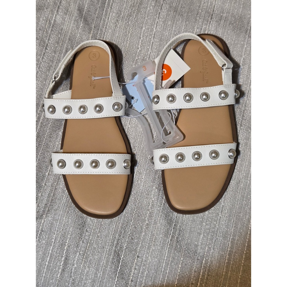 Cat & Jack Girls Eve Faux Pearl Studded Slingback Sandals White Size 3 Dance